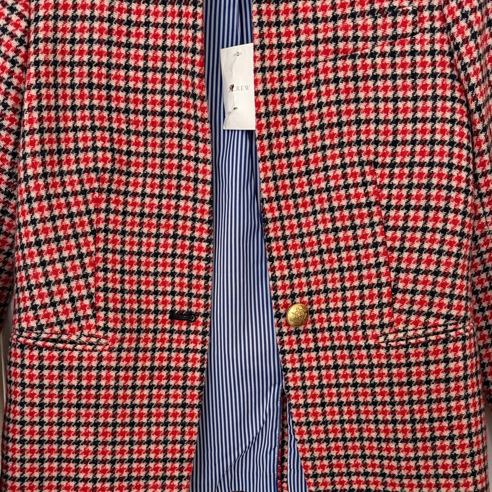 J. Crew Regent Blazer Red and Black Houndstooth Blazer - size 2P - Picture 3 of 8
